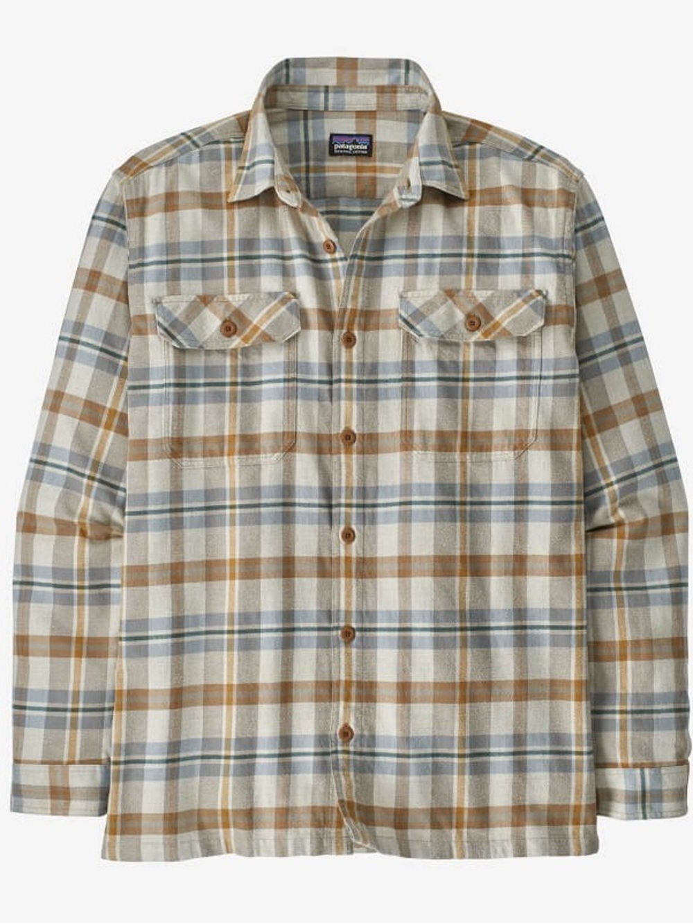 Patagonia Organic Cotton Flannel Shirt Plaid Tan Blue Men’s Medium
